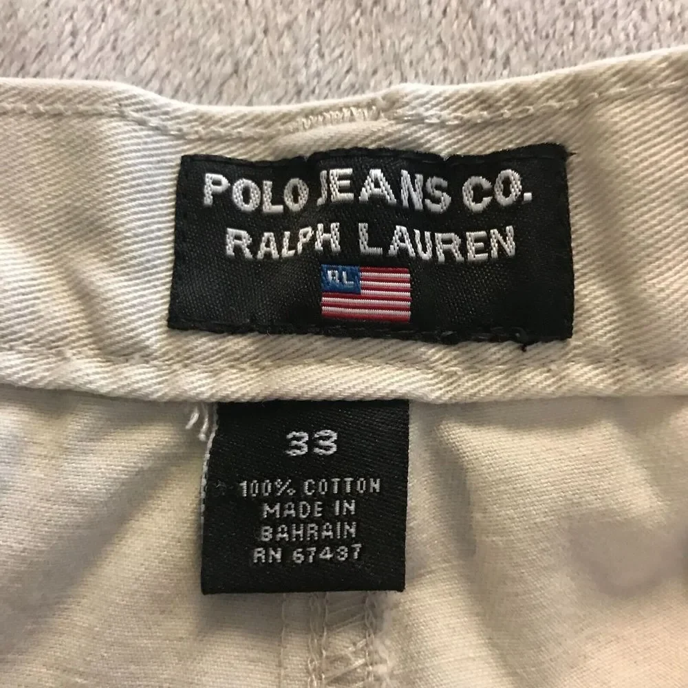Polo Jeans Co Ralph Lauren Cargo Shorts Mens 33 Khaki Y2K Baggy Button Fly‎ READ